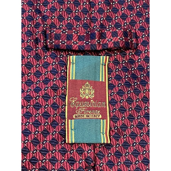 Equestrian Firemne Red Blue 100% Silk Men’s Neck Tie Made In Italy - Picture 8 of 9